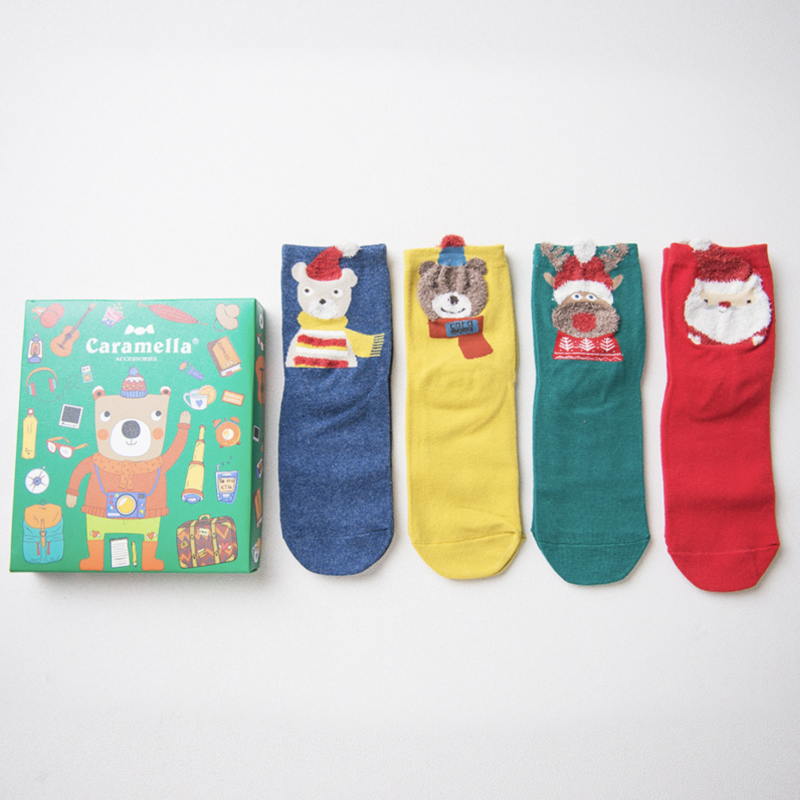 Набор носков новогодний «Мишка путешественник», 4 пары